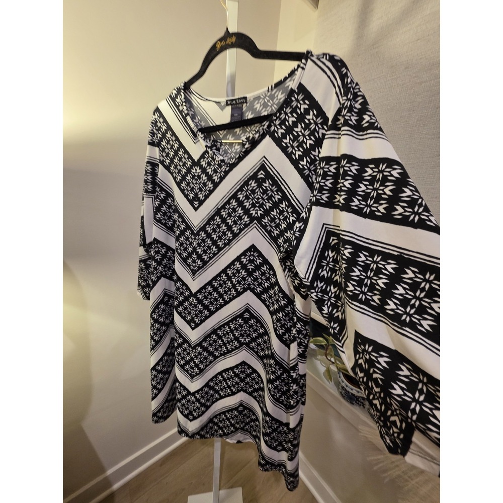 Womens Black White 3/4 Sleeve Chevron Print Stretch Dress 18W Boho Career Casual - Picture 16 of 16